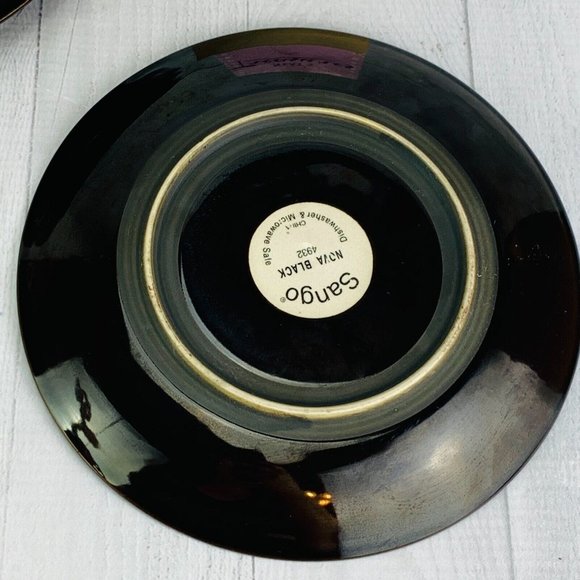 Sango NOVA BLACK 4932  Grayish White Center Stoneware Salad Dessert Plate Set 4 - Picture 2 of 12